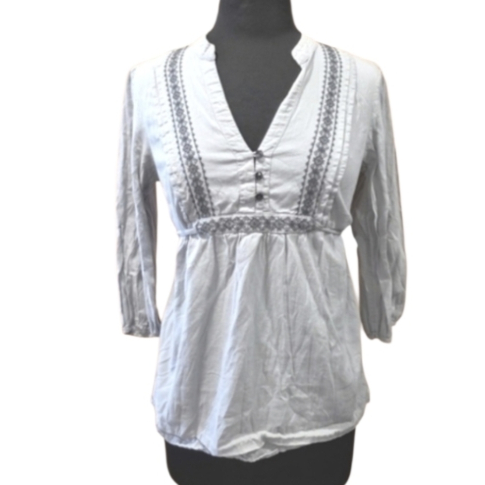 Vintage Y2K Babydoll Old Navy M Gray Blouse Tie Waist Peasant Bellacore
